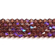 Transparent Electroplate Glass Beads Strands, AB Color Plated, Faceted, Bicone, Medium Purple, 4x4mm, Hole: 0.8mm, about 82~85pcs/strand, 12.01~12.2 inch(30.5~31cm)(EGLA-A039-T4mm-L05)