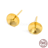 925 Sterling Silver Stud Earring Findings, for Half Drill Beads, with S925 Stamp, Real 18K Gold Plated, 14x8.1mm, Inner Diameter: 7.4mm, Pin: 12x0.7mm(STER-Z005-06G)