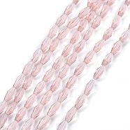 Transparent Glass Beads, Faceted, Bicone, Misty Rose, 8x4mm, Hole: 0.8mm, about 70pcs/Strand, 22.99''(58.4cm)(GLAA-P001-01A-07)