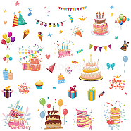 8 Sheets 8 Styles Birthday Cake PVC Waterproof Wall Stickers, Self-Adhesive Decals, for Window or Stairway Home Decoration, Rectangle, Food, 200x145mm, about 1 sheets/style(DIY-WH0345-082)