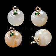 Natural Cherry Blossom Agate Pendants, with Alloy Enamel Loops, Apple, for Teacher's Day, 16x14mm, Hole: 4x2mm(G-P499-01G-17)