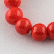 Painted Glass Bead Strands, Baking Paint, Round, Red, 6mm, Hole: 1.3~1.6mm, about 133pcs/strand, 31.4 inch(X-DGLA-S071-6mm-49)