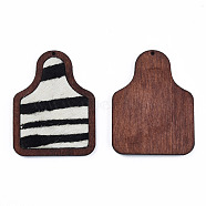 Eco-Friendly Cowhide Leather Big Pendants, Bottle with Zebra Pattern, Floral White, 58x45x3mm, Hole: 1.5mm(FIND-N049-19)
