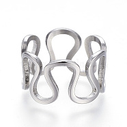 304 Stainless Steel Wide Band Rings, Hollow, Stainless Steel Color, Size 6~9, 16~19mm(RJEW-G081-29P)