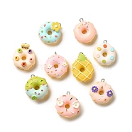 Opaque Resin Imitation Food Pendants, Donut Charms with Platinum Tone Iron Loops, Random Color, 25.5~30x22~22.5x9~12.5mm, Hole: 2mm(RESI-G093-01)