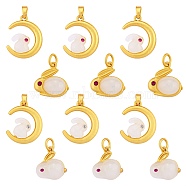 12Pcs 4 Style Alloy Glass Charms, with Rhinestone, Matte Gold Color, Rabbit & Moon with Rabbit, Matte Gold Color, 15.5~21x14~17x4~6mm, Hole: 4~5x3~4mm, 3pcs/style(FIND-SZ0002-85)