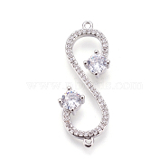 Brass Micro Pave Cubic Zirconia Links, Infinity, Clear, Platinum, 33.5x13x4mm, Hole: 1mm(KK-O109-02P)