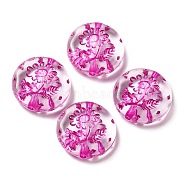 Transparent Acrylic Beads, Flat Round with Flower, Camellia, 18x5.5mm, Hole: 1.6mm, about: 399pcs/500g(OACR-Z005-39)