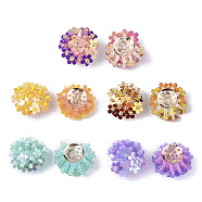 PVC Paillette Cabochons, Cluster Beads, with Glass Seed Beads and Golden Plated Brass Perforated Disc Settings, Flower, Mixed Color, 20~23x10~11mm(FIND-S321-01)