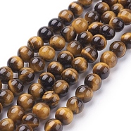 Natural Tiger Eye Beads Strands, Grade A, Round, Goldenrod, 6mm, Hole: 1mm, about 60pcs/strand, 15 inch(G-G099-6mm-4)
