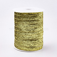 Glitter Sparkle Ribbon, Polyester & Nylon Ribbon, Yellow, 3/8 inch(9.5~10mm), about 50yards/roll(45.72m/roll)(SRIB-T002-01B-02)