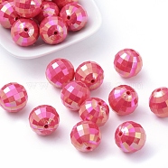 Opaque Chunky Bubblegum Acrylic Beads, Faceted, Round, AB Color, Deep Pink, 20mm, Hole: 2mm, about 110pcs/500g(SACR-R605-5)