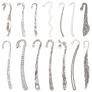 14Pcs 14 Styles Tibetan Style Alloy Bookmarks Findings, with Loops, Antique Silver, 79.5~125x7~24x1~4mm, Hole: 1~3.5mm, 1pc/style(AJEW-UN0001-69)