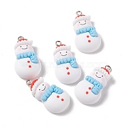 Christmas Theme Opaque Resin Pendants, with Platinum Tone Iron Findings, Snowman, White, 29.5x16x8mm, Hole: 2mm(FIND-E025-12)