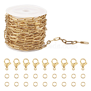 Pandahall Chain Bracelet Necklace Making Kit, Including PVD Vacuum Plating 304 Stainless Steel Paperclip Chains & Clasps & Jump Rings, Real 18K Gold Plated, Chain: 5M/set(CHS-TA0001-46)