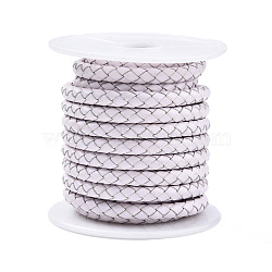 Braided Cowhide Leather Cord, Leather Rope String for Bracelets, White, 5mm, about 4.37 yards(4m)/roll(NWIR-N005-01R-5mm)