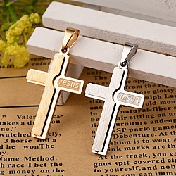 Latin Cross 304 Stainless Steel Pendants, with Word Jesus, Mixed Color, 30x18x2.5mm, Hole: 3.5x6mm(STAS-I035-22)