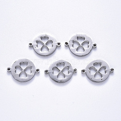 Tarnish Resistant 201 Stainless Steel Links Connectors, Laser Cut, Flat Round with Clover, Stainless Steel Color, 13x18x1.5mm, Hole: 1.2mm(STAS-S114-18)