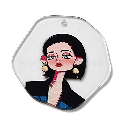 Acrylic Pendants, Polygon with Human, Black, 42x42.5x2.5mm, Hole: 1.5mm(MACR-C031-06B)