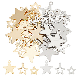 60Pcs 6 Style 304 Stainless Steel Pendants, Star, Mixed Color, 10pcs/style(STAS-UN0027-15)