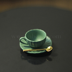 Mini Tea Sets, including Porcelain Teacup & Saucer, Alloy Spoon, Miniature Ornaments, Micro Landscape Garden Dollhouse Accessories, Pretending Prop Decorations, Medium Sea Green, 5~13x2~10mm, 3pcs/set(X-BOTT-PW0002-117A-02)