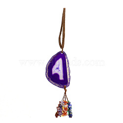 Natural Agate Slice Pendant Decorations, Braided Polyester Thread and Gemstone Chip Tassel Hanging Ornaments, Purple, 205~210mm(HJEW-K046-03A)