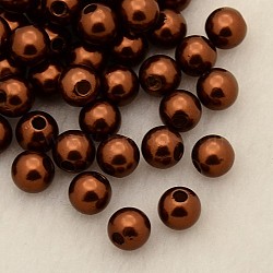 Imitation Pearl Acrylic Beads, Dyed, Round, Saddle Brown, 8x7.5mm, Hole: 2mm, about 1900pcs/pound(PL610-06)