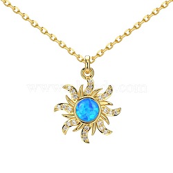 Sun 925 Sterling Silver Pendant Necklaces, with Synthetic Opal, Real 18K Gold Plated, 15.75 inch(40cm)(NJEW-P292-02G)