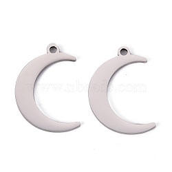 Non-Tarnish 201 Stainless Steel Pendants, Laser Cut, Moon, Stainless Steel Color, 31x21x1.2mm, Hole: 2mm(STAS-Q239-012)