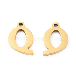 201 Stainless Steel Charms, Alphabet, Letter.Q, 9x7x1mm, Hole: 1mm(STAS-N091-176Q-LG)
