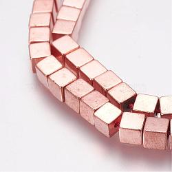 Non-Magnetic Synthetic Hematite Bead Strands, Cube, Rose Gold Plated, 4x4x4mm, Hole: 1mm, about 94pcs/strand, 15.7 inch(40cm)(G-G652-14RG)
