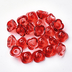 4-Petal Transparent Spray Painted Glass Bead Caps, Flower, Red, 11.5x11.5x7mm, Hole: 1.6mm(GGLA-S054-009A-03)