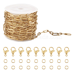 Pandahall Chain Bracelet Necklace Making Kit, Including Vacuum Plating 304 Stainless Steel Paperclip Chains & Clasps & Jump Rings, Golden, Chain: 5M/set(CHS-TA0001-46)