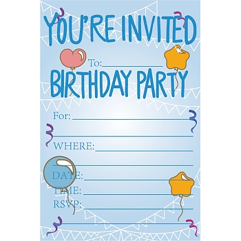 Invitation Cards, for Birthday Wedding Party, Rectangle with Balloons Pattern and Word You're Invited Birthday Party, Light Sky Blue, 15.2x10.1cm