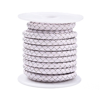 Braided Cowhide Leather Cord, Leather Rope String for Bracelets, White, 5mm, about 4.37 yards(4m)/roll