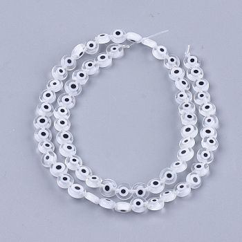 Handmade Evil Eye Lampwork Beads Strands, Flat Round, Clear, 6x2.5mm, Hole: 1mm, about 64~65pcs/strand, 14.1 inch~14.5 inch