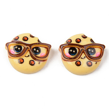 Opaque Resin Cabochons, Cookie with Glasses, Imitation Food, Light Khaki, 16x18x6mm