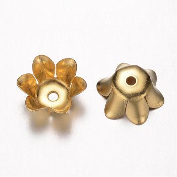 Brass Bead Caps, Lead Free & Nickel Free, Flower, 6-Petal, Raw(Unplated), 11x5mm, Hole: 1mm