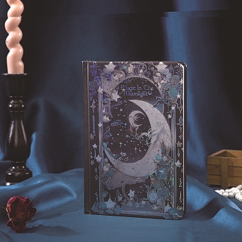 Moon Pattern Paper Magic Notebooks, Travel Journals, Witchcraft Supplies, Lilac, 194x130mm, about 256 sheets/book