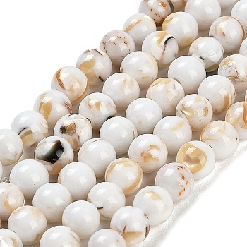 Assembled Synthetic Stone and Trochus Shell Beads Strands, Dyed, Round, Beige, 6~6.5mm, Hole: 0.8mm, about 64pcs/strand, 15.47~15.55''(39.3~39.5cm)