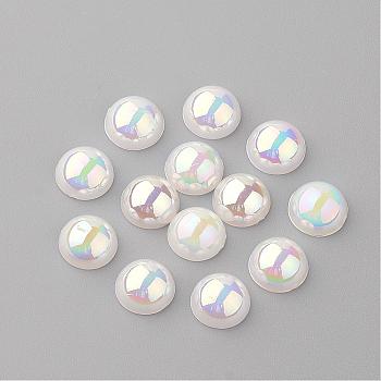 Acrylic Cabochons, AB Color Plated, Half Round, White, 6x3mm