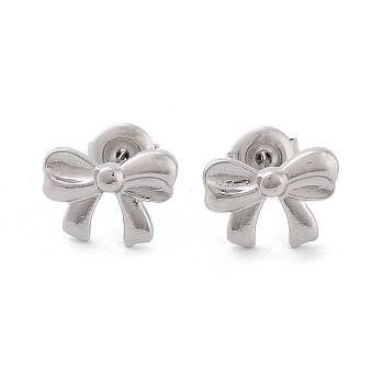 304 Stainless Steel Stud Earrings, Bowknot, Stainless Steel Color, 9x12mm