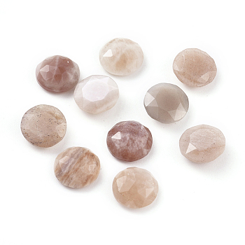 Natural Sunstone Cabochons, Faceted, Flat Round, 10x4.5mm
