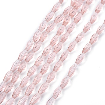 Transparent Glass Beads, Faceted, Bicone, Misty Rose, 8x4mm, Hole: 0.8mm, about 70pcs/Strand, 22.99''(58.4cm)