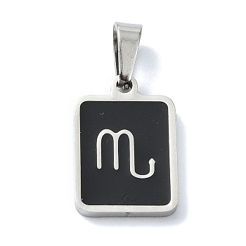 304 Stainless Steel Pendants, with Enamel, Stainless Steel Color, Rectangle with Constellation Charms, Scorpio, 16x11x1.5mm, Hole: 5.5x3mm
