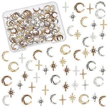 160Pcs 16 Style Alloy Cabochons, Nail Art Accessories Decorations, Star/Cross/Moon, Mixed Color, 7~8x5~8x1mm, 10pcs/style