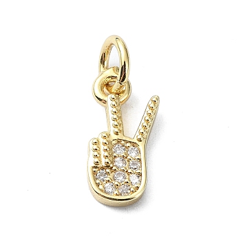 Brass Micro Pave Cubic Zirconia Pendants, with Jump Ring, Real 18K Gold Plated, Guitar Charm, Clear, 12.5x6.5x2mm, Hole: 3mm