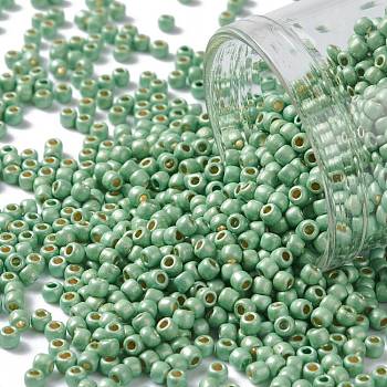 TOHO Round Seed Beads, Japanese Seed Beads, (PF560F) PermaFinish Green Metallic Matte, 11/0, 2.2mm, Hole: 0.8mm, about 5555pcs/50g