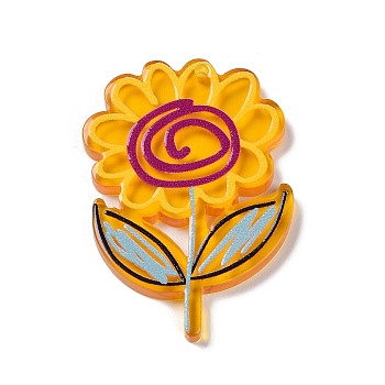 Acrylic Pendants, Sunflower, Yellow, 40.5x27x2.8mm, Hole: 1.5mm