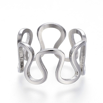 304 Stainless Steel Wide Band Rings, Hollow, Stainless Steel Color, Size 6~9, 16~19mm